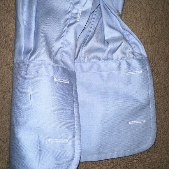 Eton Blue Dress Shirt w French Cuffs and Mother of Pearl Buttons - Picture 4 of 5